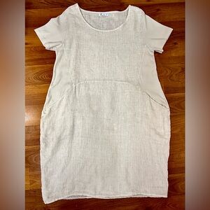 Puro Lino 100% Made In Italy Tan Khaki Linen Dress
